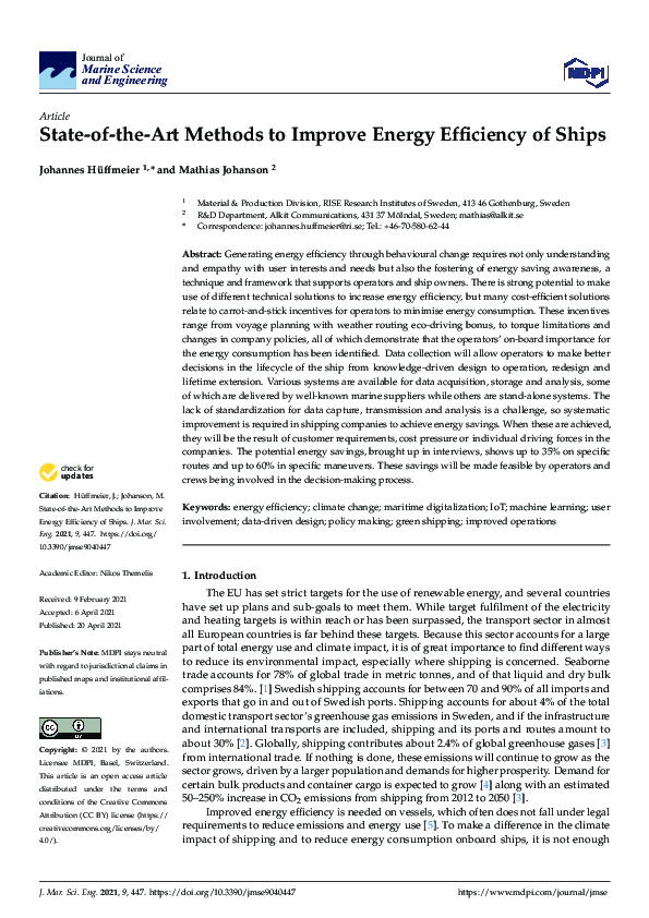 (PDF) State-of-the-Art Methods to Improve Energy Efficiency of Ships