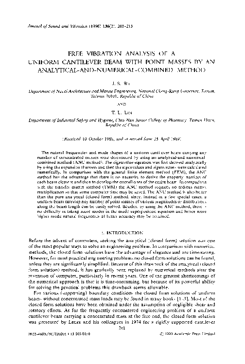 (PDF) Free vibration analysis of a uniform cantilever beam with point ...