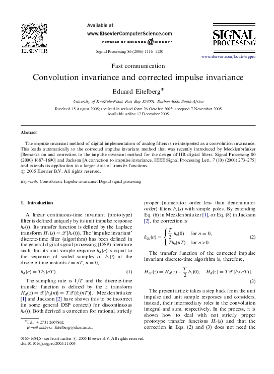(PDF) Convolution invariance and corrected impulse invariance