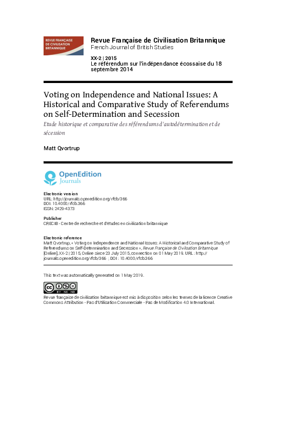 Voting on Independence and National Issues: A Historical and Comparative Study of Referendums on Self-Determination and Secession