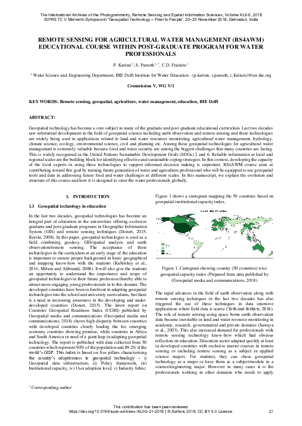 (PDF) Remote sensing for agricultural water management and crop yield ...