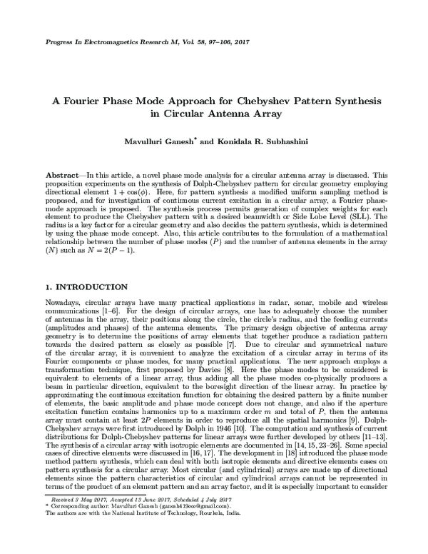 (PDF) A Fourier Phase Mode Approach for Chebyshev Pattern Synthesis in ...