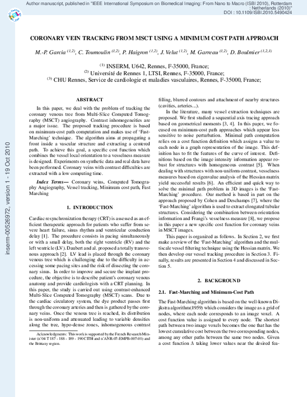 (PDF) Coronary vein tracking from MSCT using a minimum cost path approach