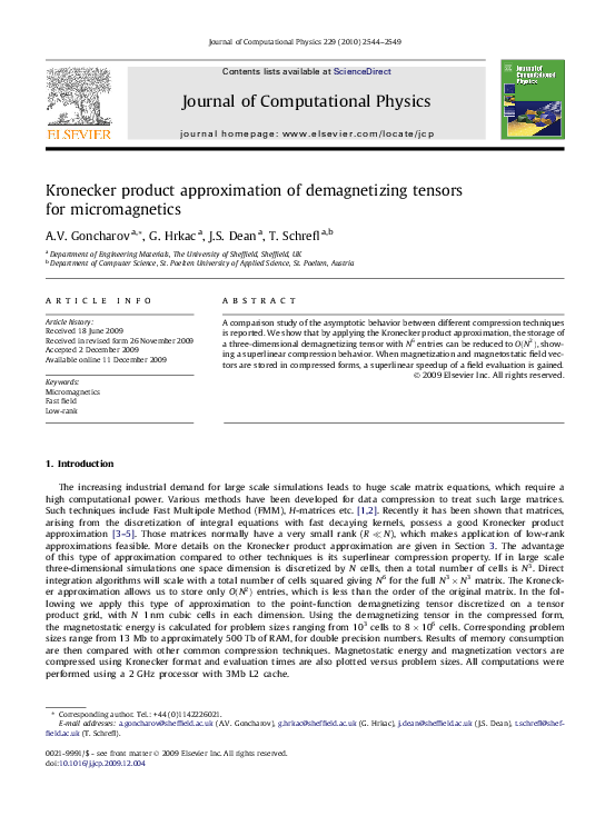 (PDF) Kronecker product approximation of demagnetizing tensors for ...