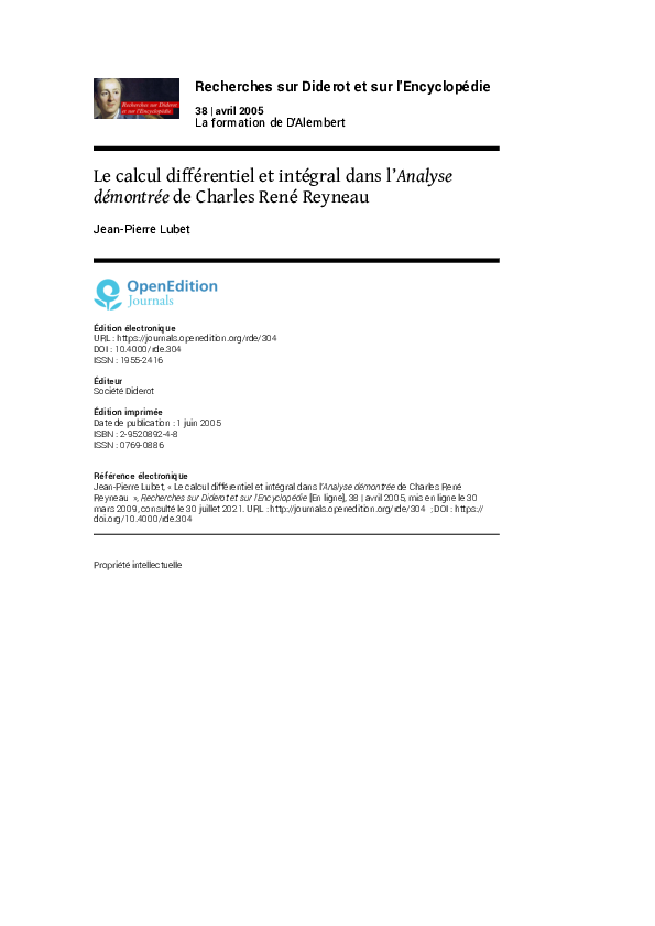 (PDF) Le calcul différentiel et intégral dans l’Analyse démontrée de ...