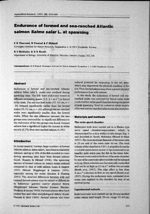 (PDF) Endurance of farmed and sea-ranched Atlantic salmon Salmo salar L ...