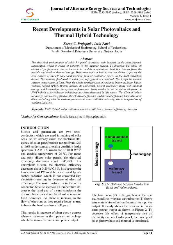 (PDF) Recent Developments in Solar Photovoltaics and Thermal Hybrid ...