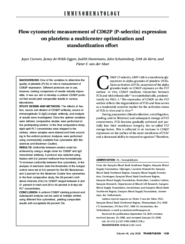 (PDF) Flow cytometric measurement of CD62P (P-selectin) expression on ...