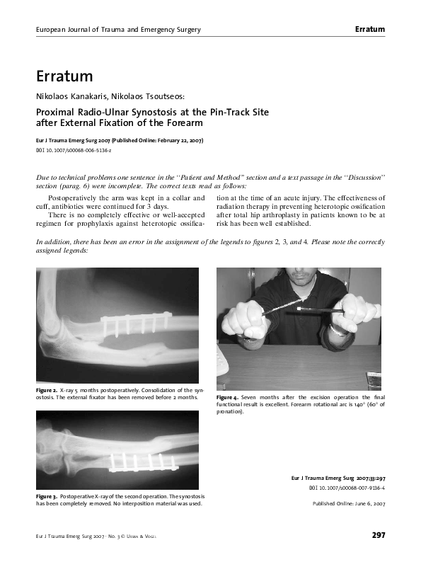 (PDF) Proximal RadioUlnar Synostosis at the PinTrack Site after