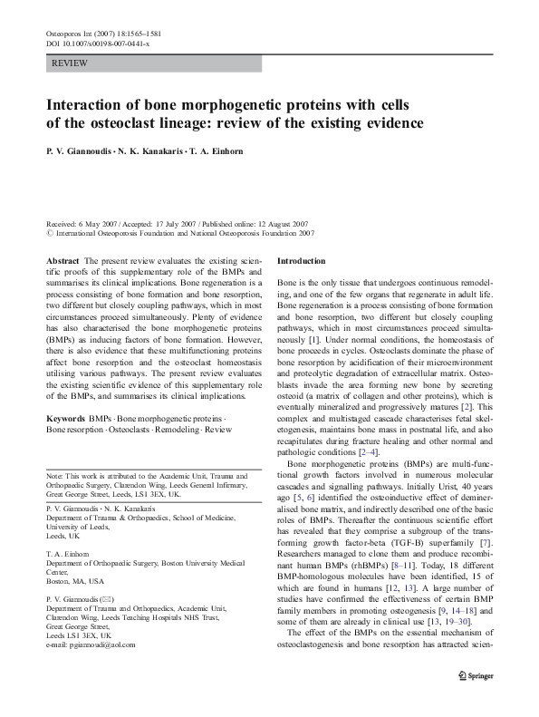 (PDF) Interaction of bone morphogenetic proteins with cells of the ...