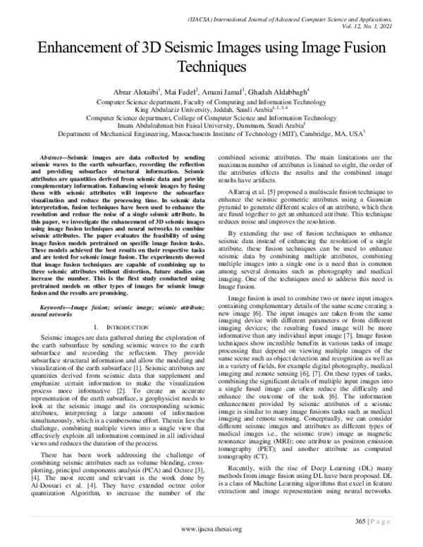 (PDF) Enhancement of 3D Seismic Images using Image Fusion Techniques