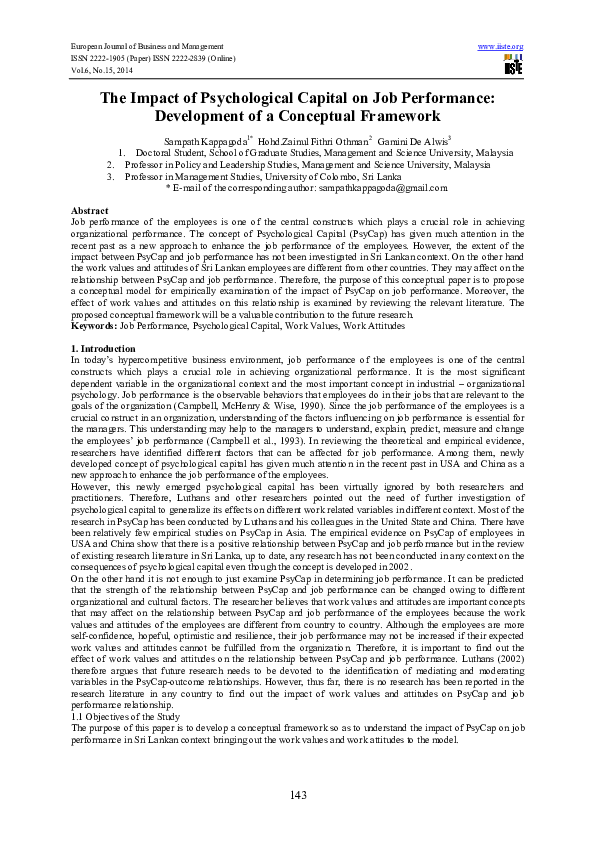 (PDF) The Impact of Psychological Capital on Job Performance ...