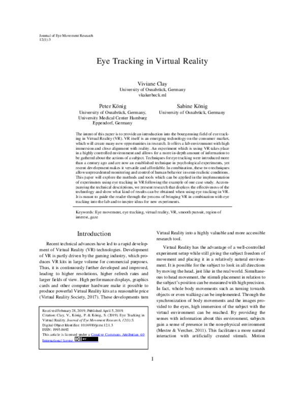 (PDF) Eye tracking in virtual reality