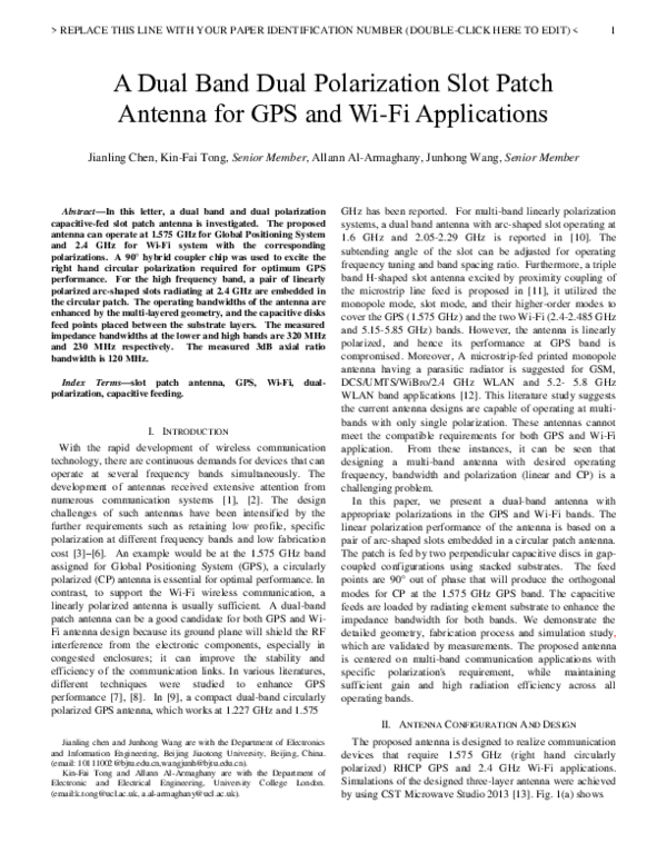 (PDF) A Dual Band Dual Polarization Slot Patch Antenna for GPS and Wi ...