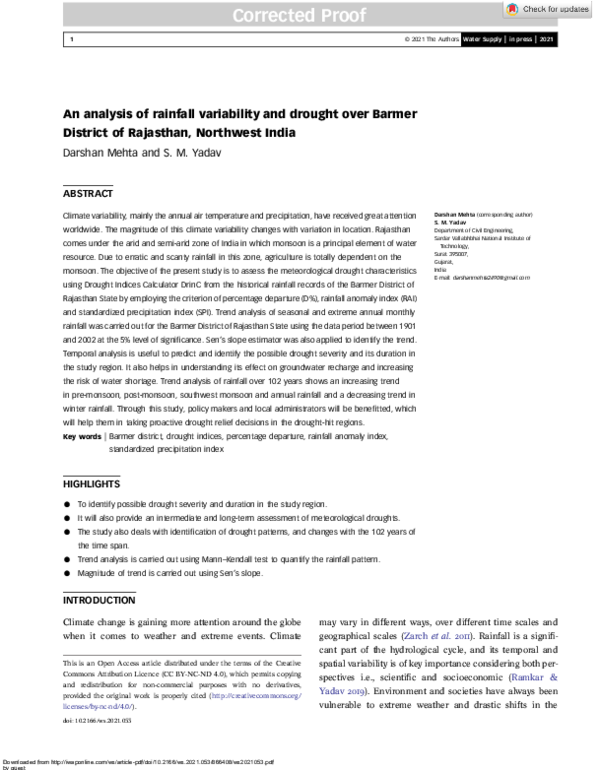 (PDF) An analysis of rainfall variability and drought over Barmer ...