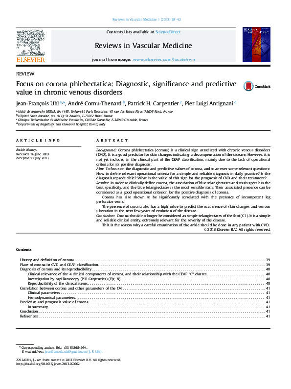 (PDF) Focus on corona phlebectatica: Diagnostic, significance and ...