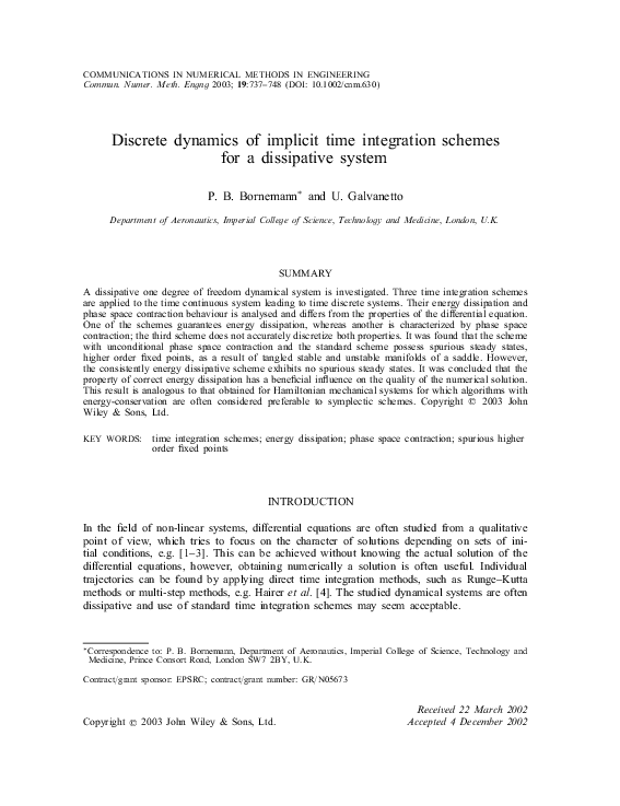 (PDF) Discrete dynamics of implicit time integration schemes for a ...