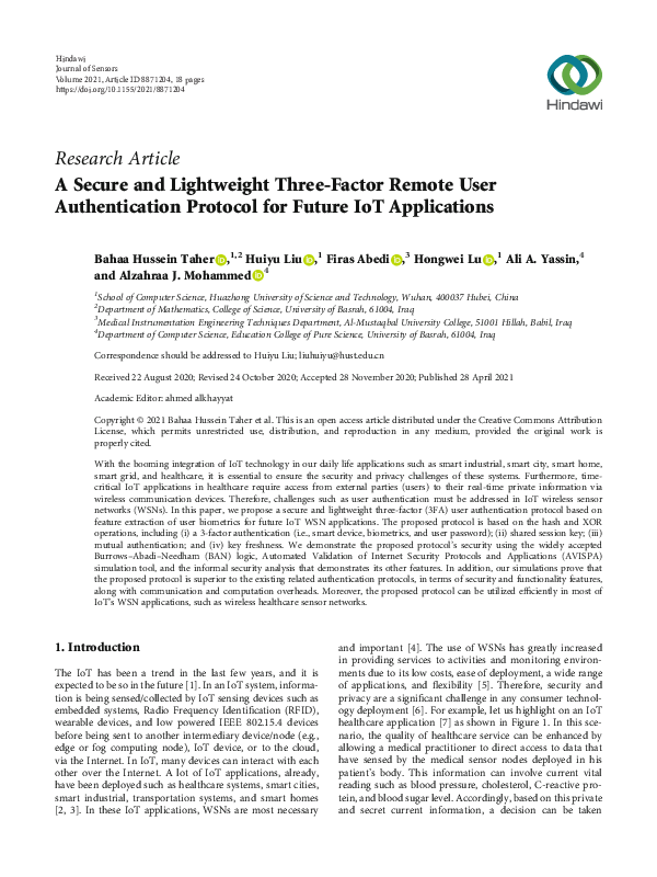 (PDF) A Secure and Lightweight Three-Factor Remote User Authentication ...