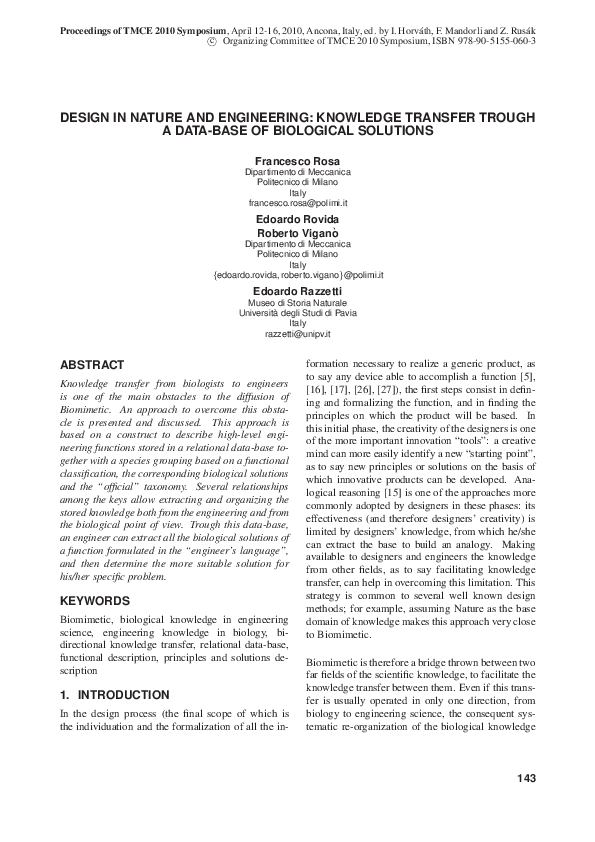 (PDF) Design in Nature and Engineering: Knowledge Transfer Trough a ...