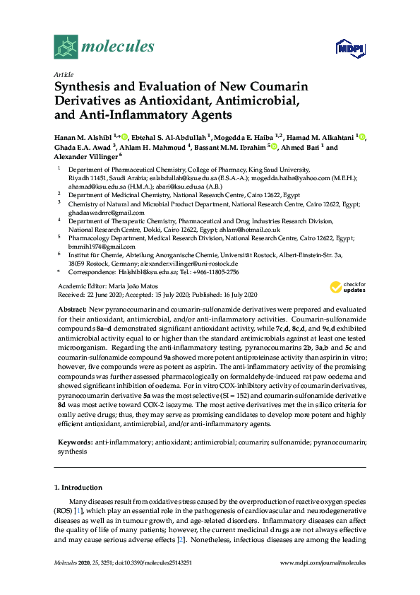 (PDF) Synthesis and Evaluation of New Coumarin Derivatives as ...