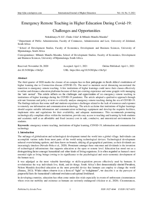 (PDF) Emergency Remote Teaching in Higher Education During Covid-19 ...