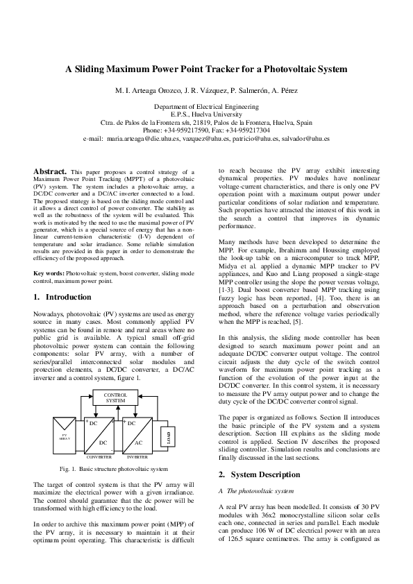 (PDF) Maximum power point tracker of a photovoltaic system using ...