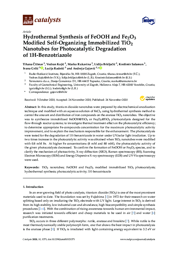 (PDF) Hydrothermal Synthesis of FeOOH and Fe2O3 Modified Self ...