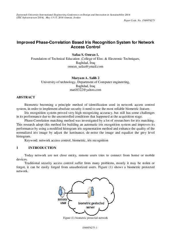 (PDF) Improved Phase-Correlation Based Iris Recognition System for ...