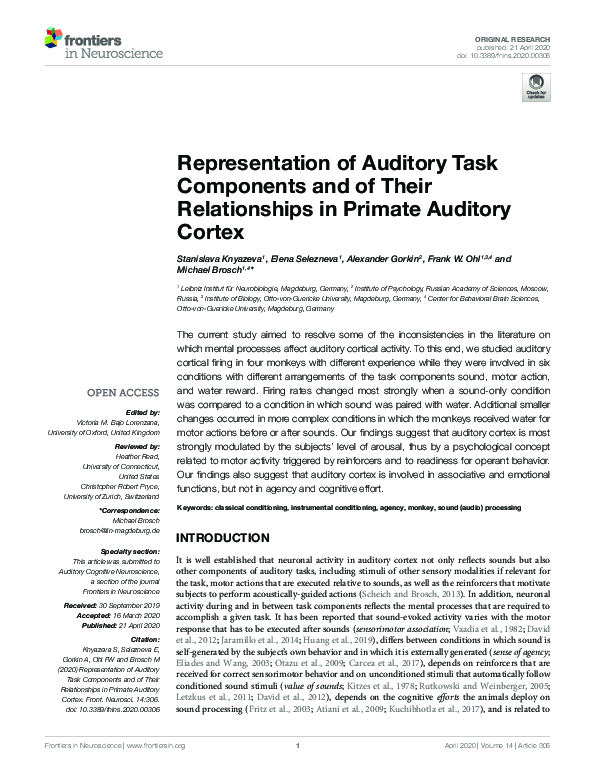 (PDF) Representation of Auditory Task Components and of Their ...