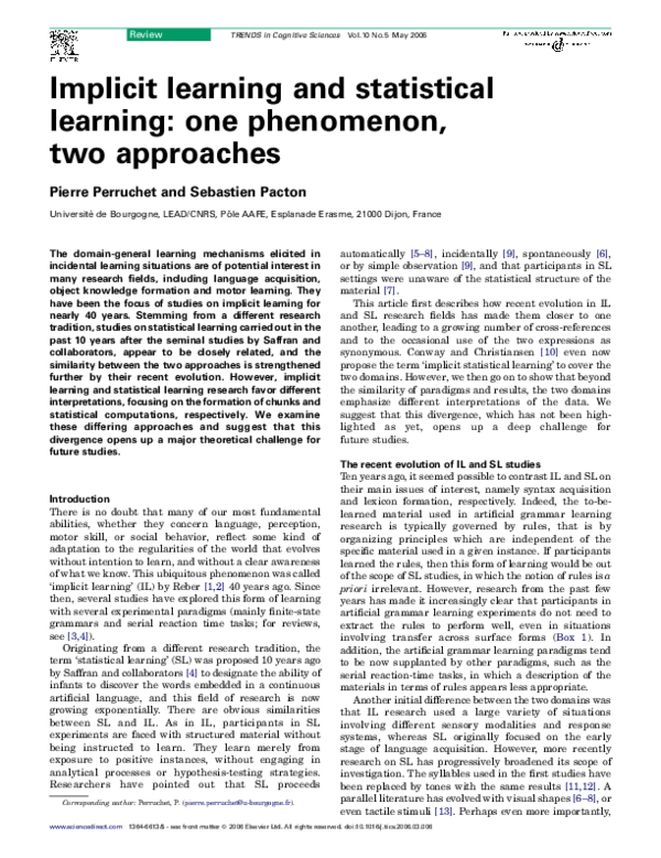 (PDF) Implicit learning and statistical learning: one phenomenon, two ...