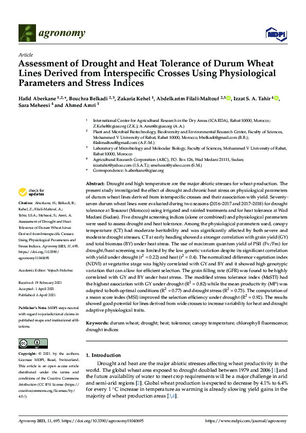 (PDF) Assessment of Drought and Heat Tolerance of Durum Wheat Lines ...