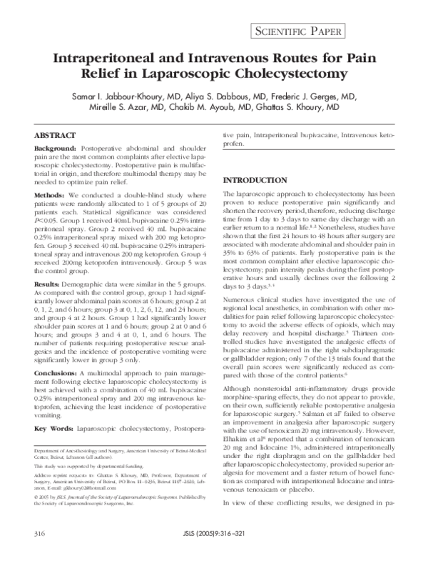 (PDF) Intraperitoneal and intravenous routes for pain relief in ...