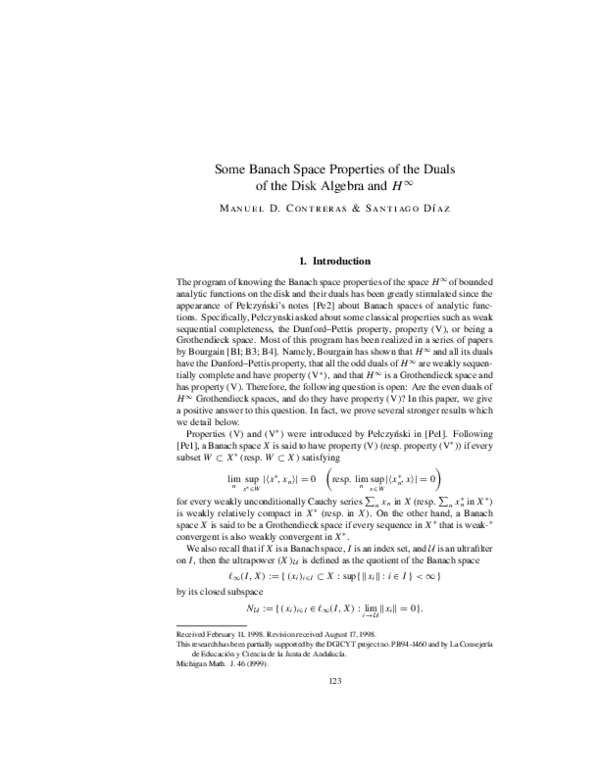 (PDF) Some Banach space properties of the duals of the disk algebra and H
