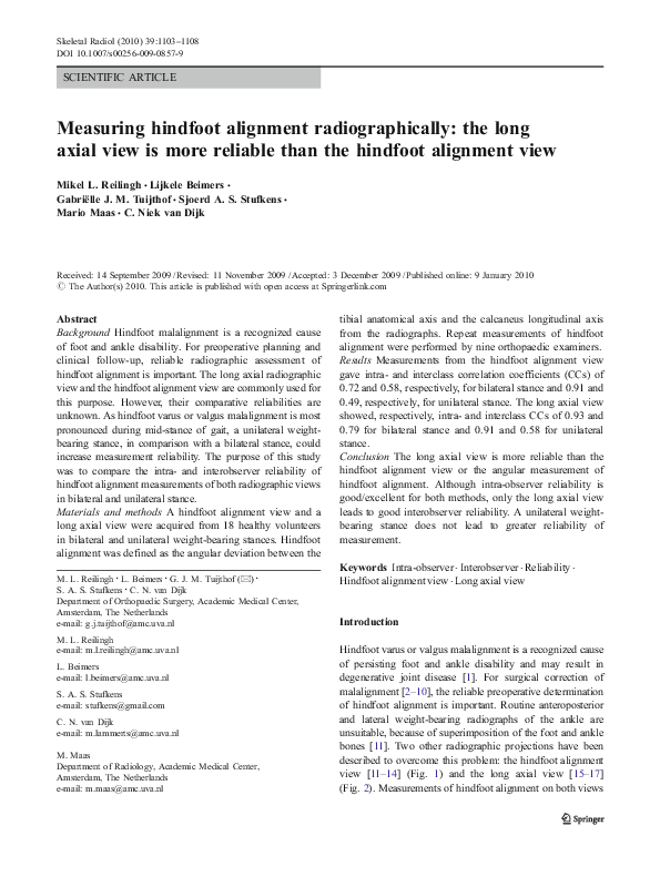 (PDF) Measuring hindfoot alignment radiographically: the long axial ...
