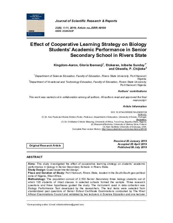 (PDF) Effect of Cooperative Learning Strategy on Biology Students ...