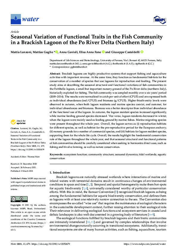 (PDF) Seasonal Variation of Functional Traits in the Fish Community in ...