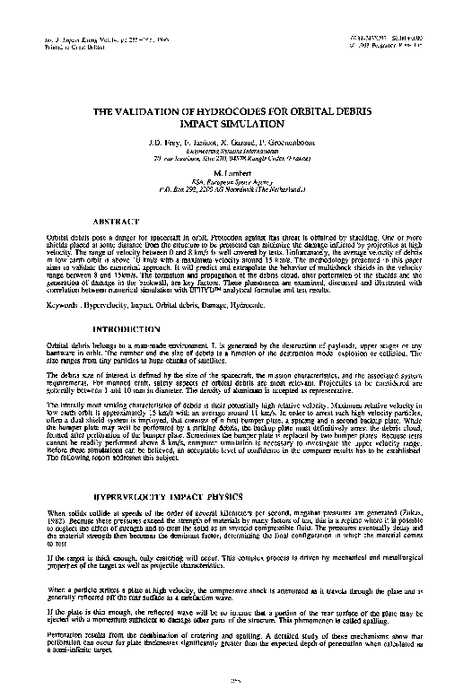 (PDF) The validation of hydrocodes for orbital debris impact simulation