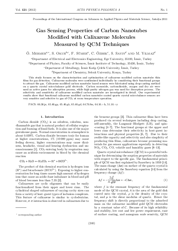 (PDF) Gas Sensing Properties of Carbon Nanotubes Modified with ...
