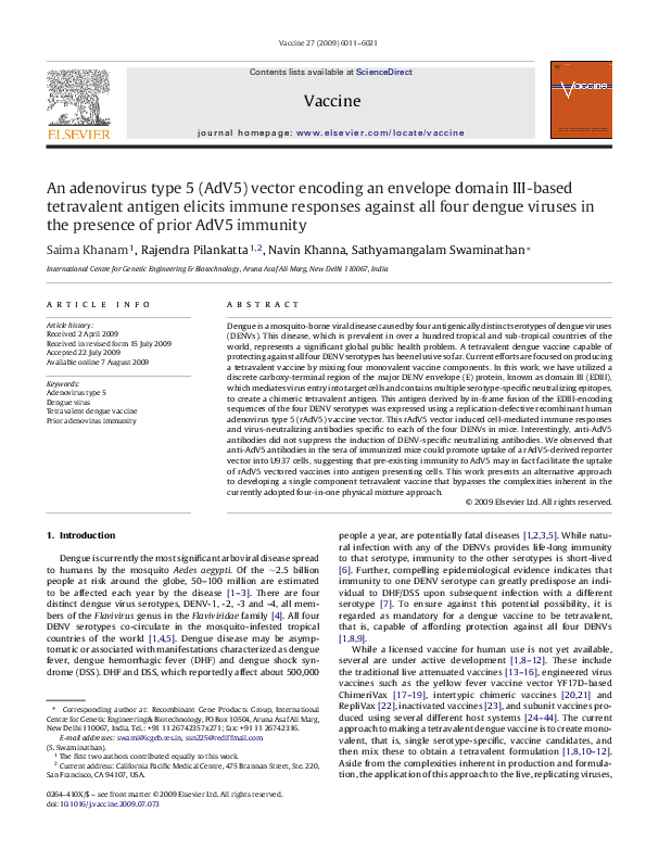 (PDF) An adenovirus type 5 (AdV5) vector encoding an envelope domain ...