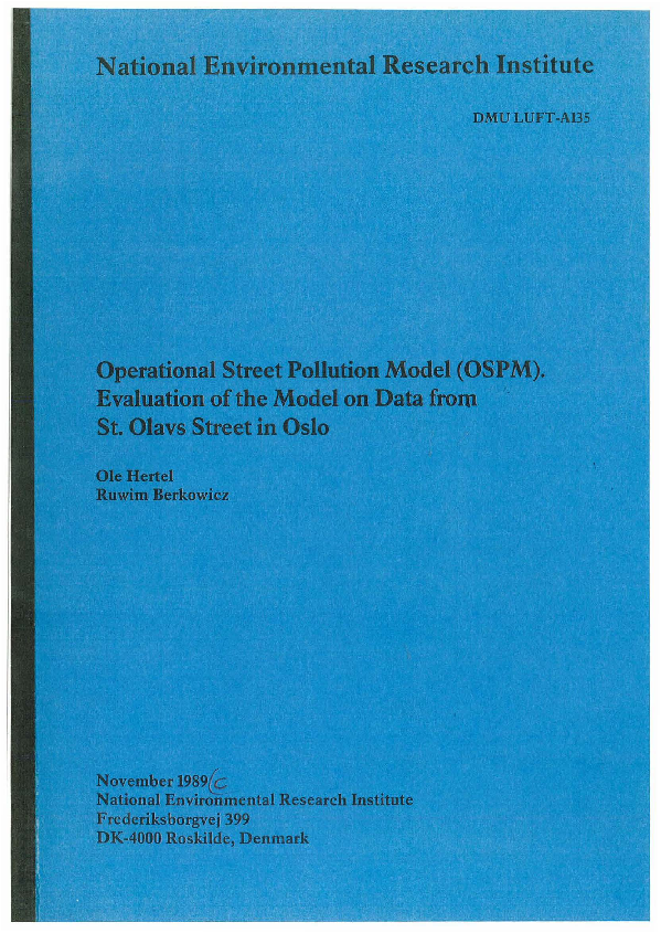 (PDF) Operational Street Pollution Model (OSPM). Evaluation of the