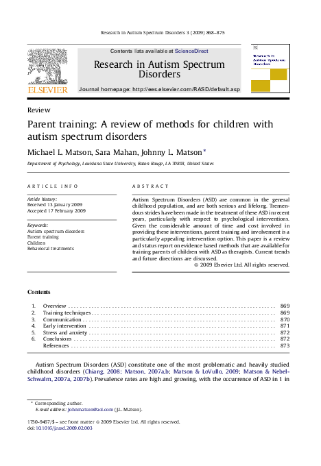 (PDF) Parent training: A review of methods for children with autism ...