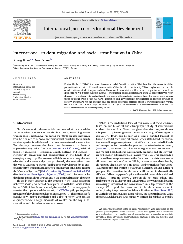 (PDF) International student migration and social stratification in China