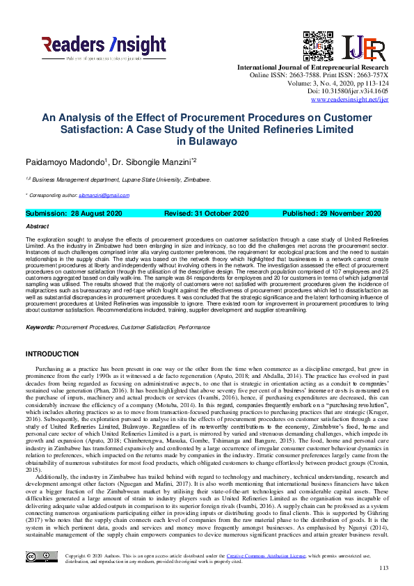 (PDF) An Analysis of the Effect of Procurement Procedures on Customer ...