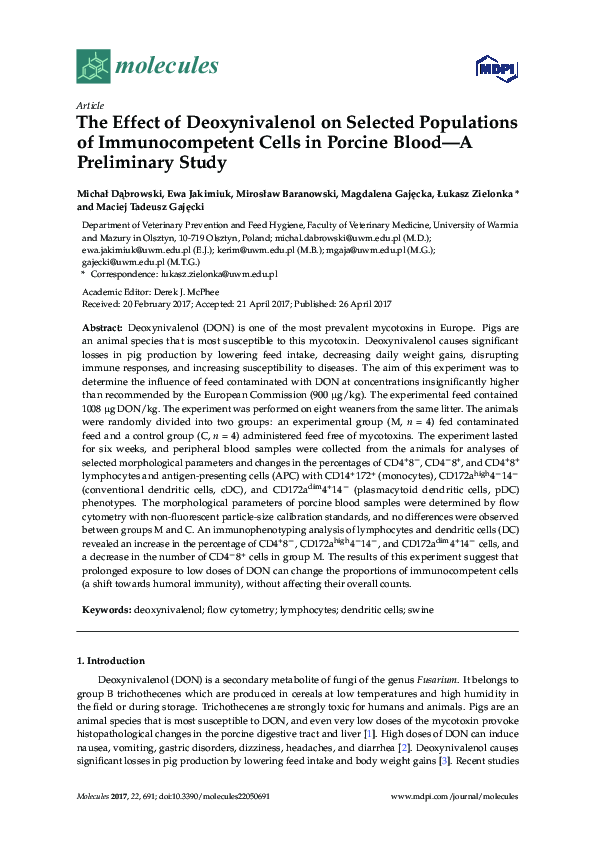 (PDF) The Effect of Deoxynivalenol on Selected Populations of ...