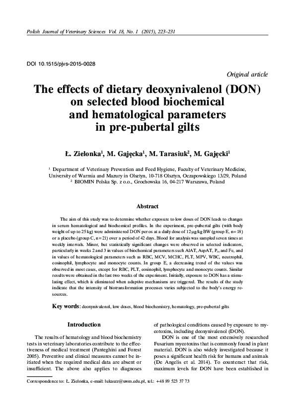 (PDF) The effects of dietary deoxynivalenol (DON) on selected blood ...