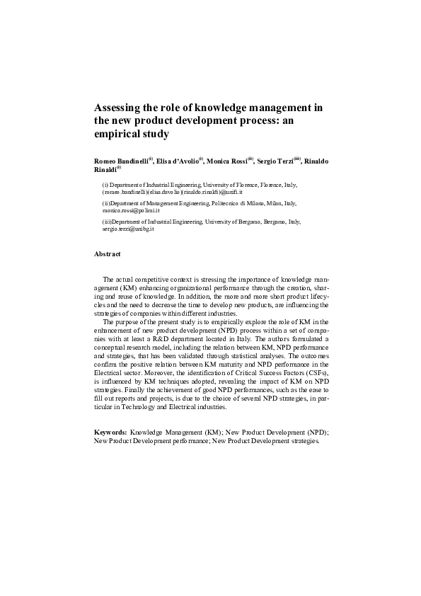 (PDF) Assessing the Role of Knowledge Management in the New Product ...