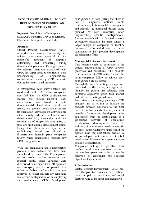(PDF) Evolution of Global Product Development Networks: An Exploratory ...