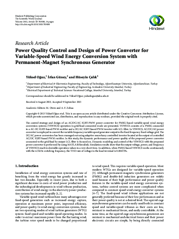 (PDF) Power Quality Control and Design of Power Converter for Variable ...