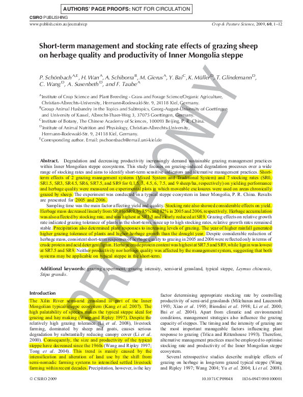 (PDF) Short-term management and stocking rate effects of grazing sheep ...