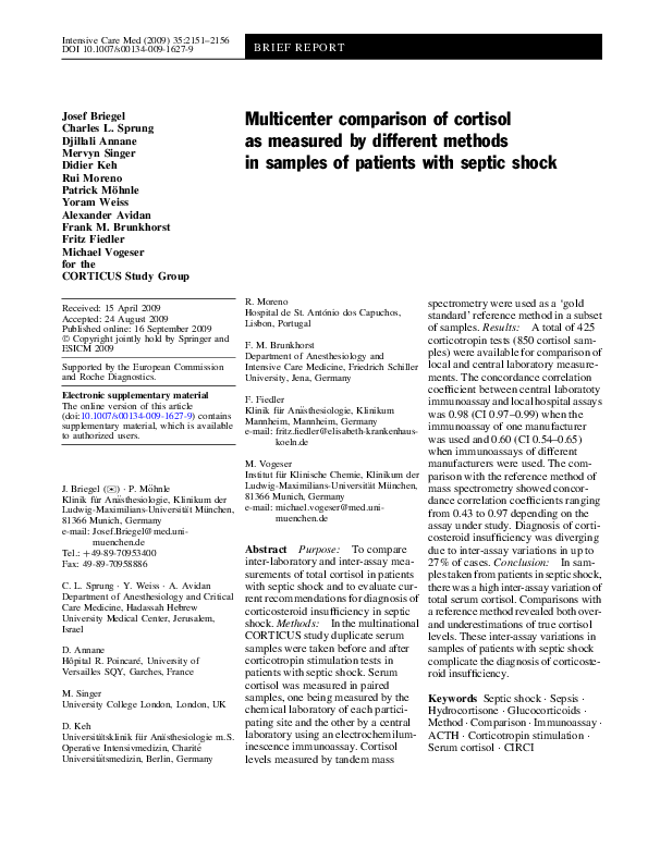 (PDF) Multicenter comparison of cortisol as measured by different ...